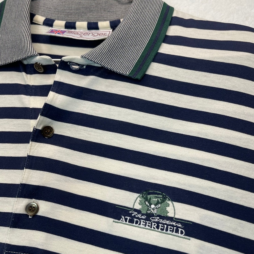 VTG 90s Slazenger Polo Golf Shirt Mens M Deerfield Striped Cotton‎ Tennessee